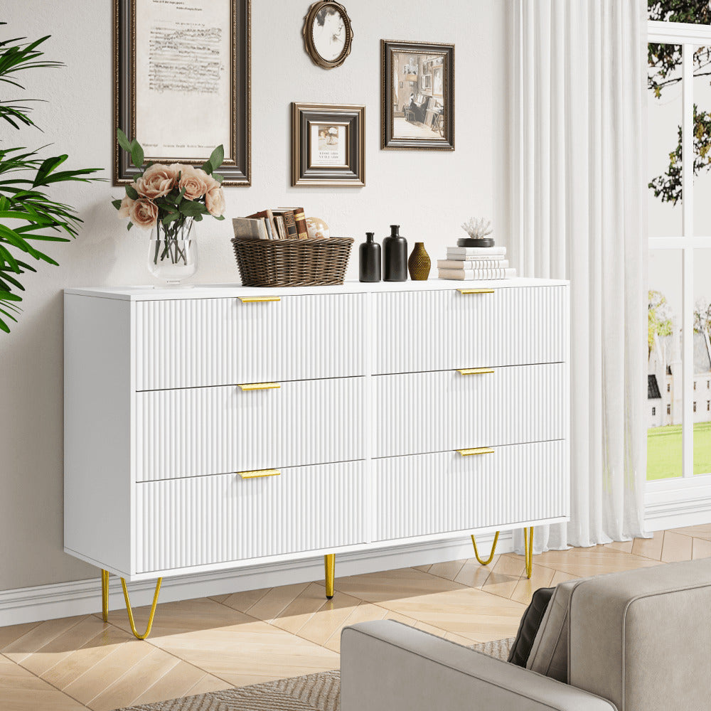 Modern White 6-Drawer Dresser With Gold Handles Image 3