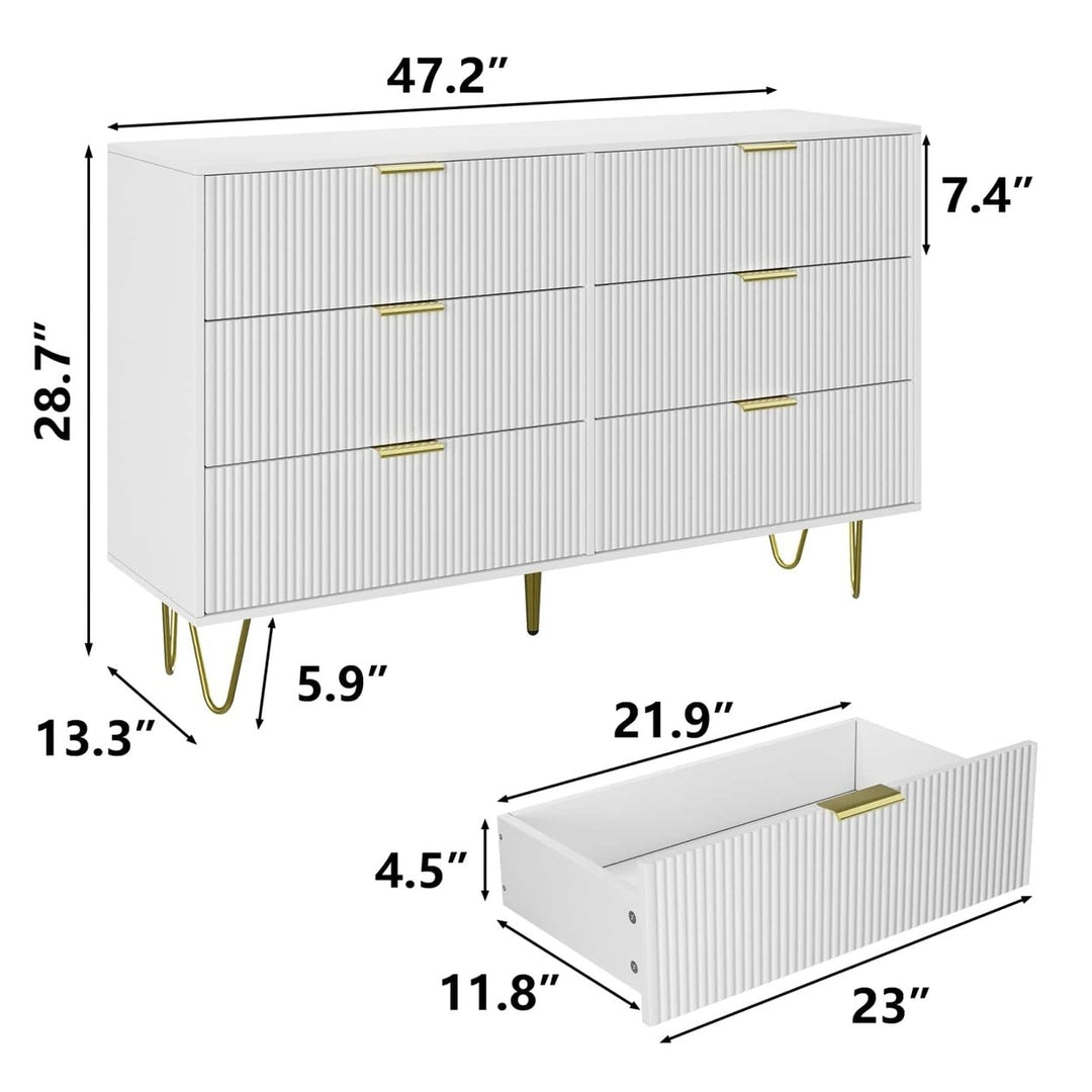 Modern White 6-Drawer Dresser With Gold Handles Image 5