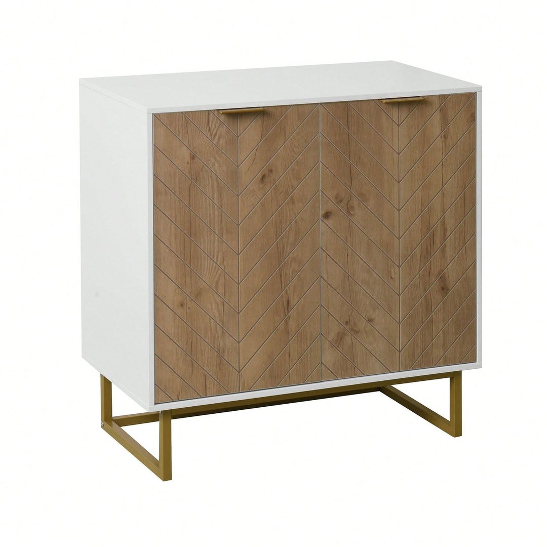 Modern White and Gold Buffet Sideboard Cabinet with 2 Doors for Living Room and Kitchen Storage Image 1