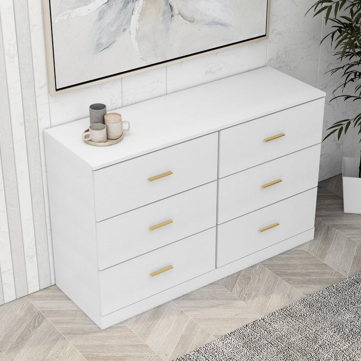 Modern White 6-Drawer Dresser Ample Storage Wide Chest of Drawers Sturdy Safe Furniture for Bedroom Image 3