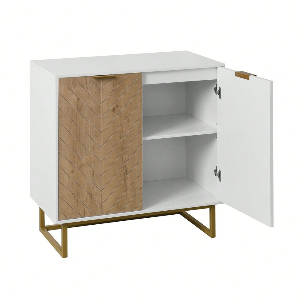 Modern White and Gold Buffet Sideboard Cabinet with 2 Doors for Living Room and Kitchen Storage Image 2