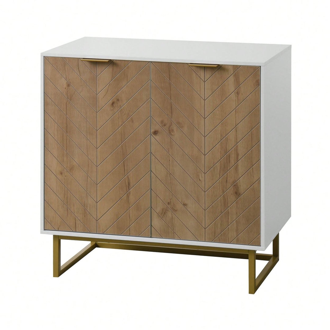 Modern White and Gold Buffet Sideboard Cabinet with 2 Doors for Living Room and Kitchen Storage Image 3