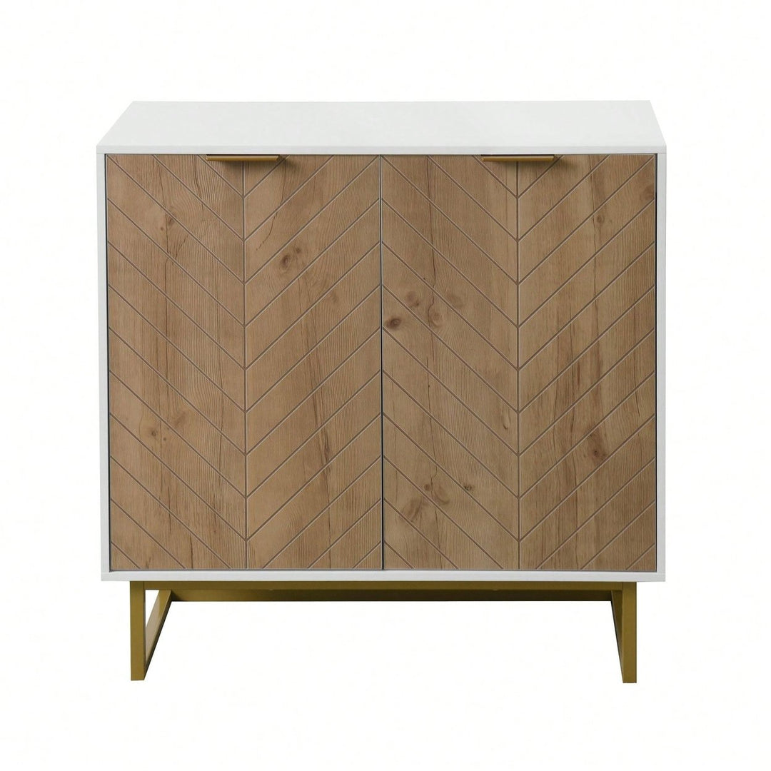 Modern White and Gold Buffet Sideboard Cabinet with 2 Doors for Living Room and Kitchen Storage Image 4