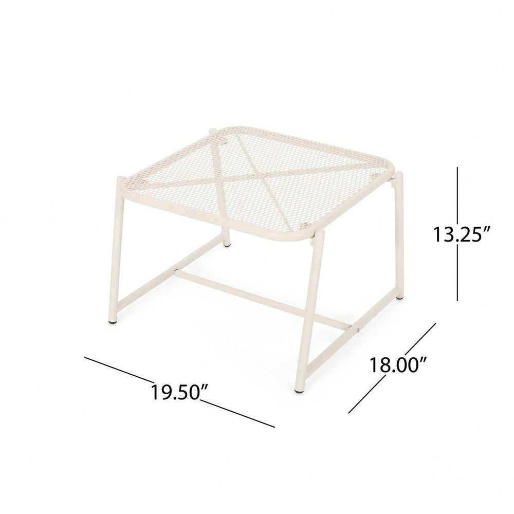 Modern White Iron Outdoor Side Table With Mesh Top And Sled Base 13 Inches High Image 2