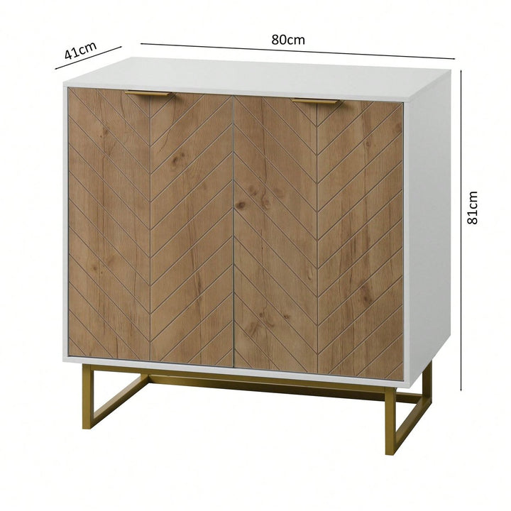 Modern White and Gold Buffet Sideboard Cabinet with 2 Doors for Living Room and Kitchen Storage Image 5