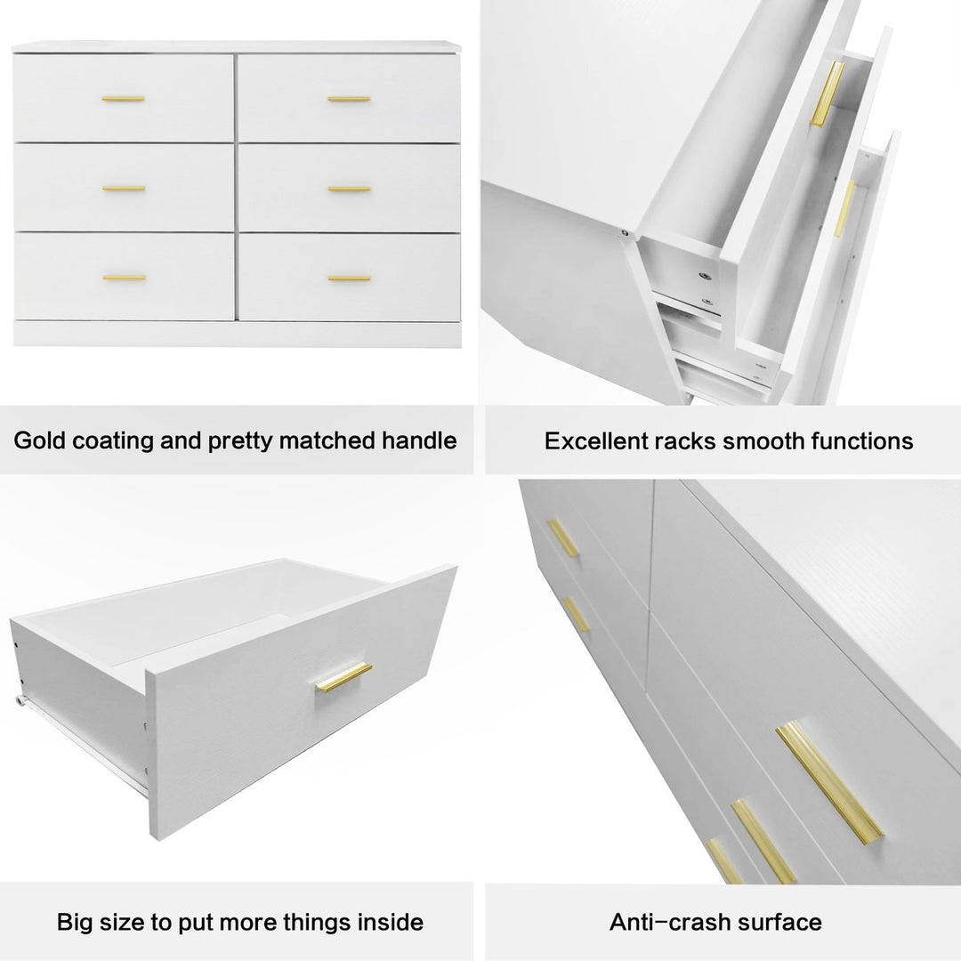 Modern White 6-Drawer Dresser Ample Storage Wide Chest of Drawers Sturdy Safe Furniture for Bedroom Image 7