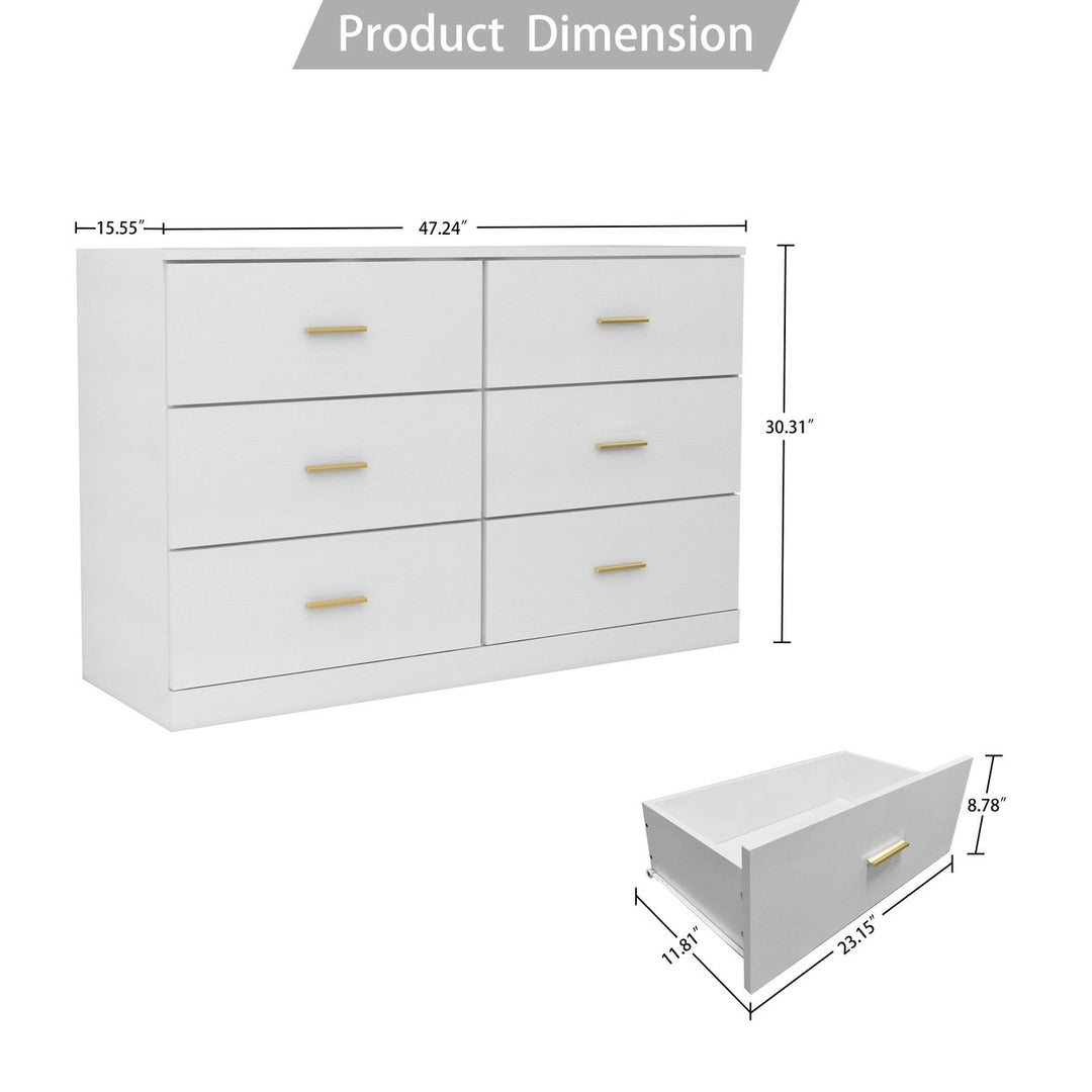 Modern White 6-Drawer Dresser Ample Storage Wide Chest of Drawers Sturdy Safe Furniture for Bedroom Image 8