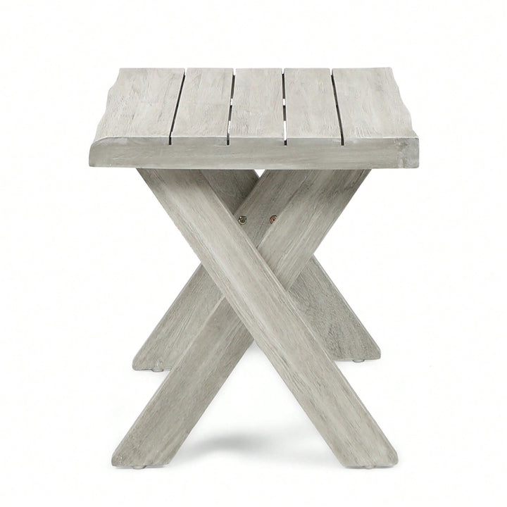 Rustic Acacia Wood Side Table With Sandblast Finish For Outdoor Patio And Backyard Use Image 3