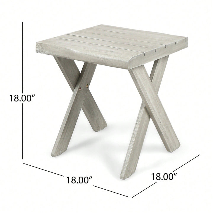 Rustic Acacia Wood Side Table With Sandblast Finish For Outdoor Patio And Backyard Use Image 5