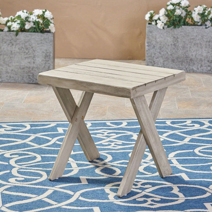 Rustic Acacia Wood Side Table With Sandblast Finish For Outdoor Patio And Backyard Use Image 8