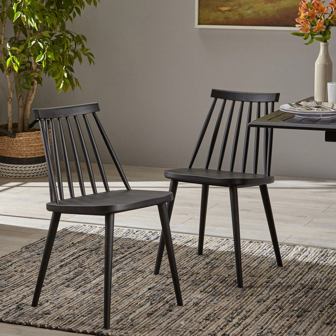 Rustic Black Spindle Back Dining Chairs Set Of 2 For Farmhouse Style Image 2