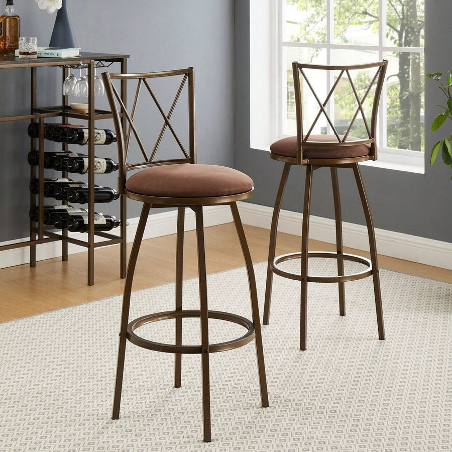 Rustic Farmhouse Bar Stools Set of 2 with Padded Seat and Footrest Sturdy Metal Frame for Kitchen Island Counter Bar Image 1