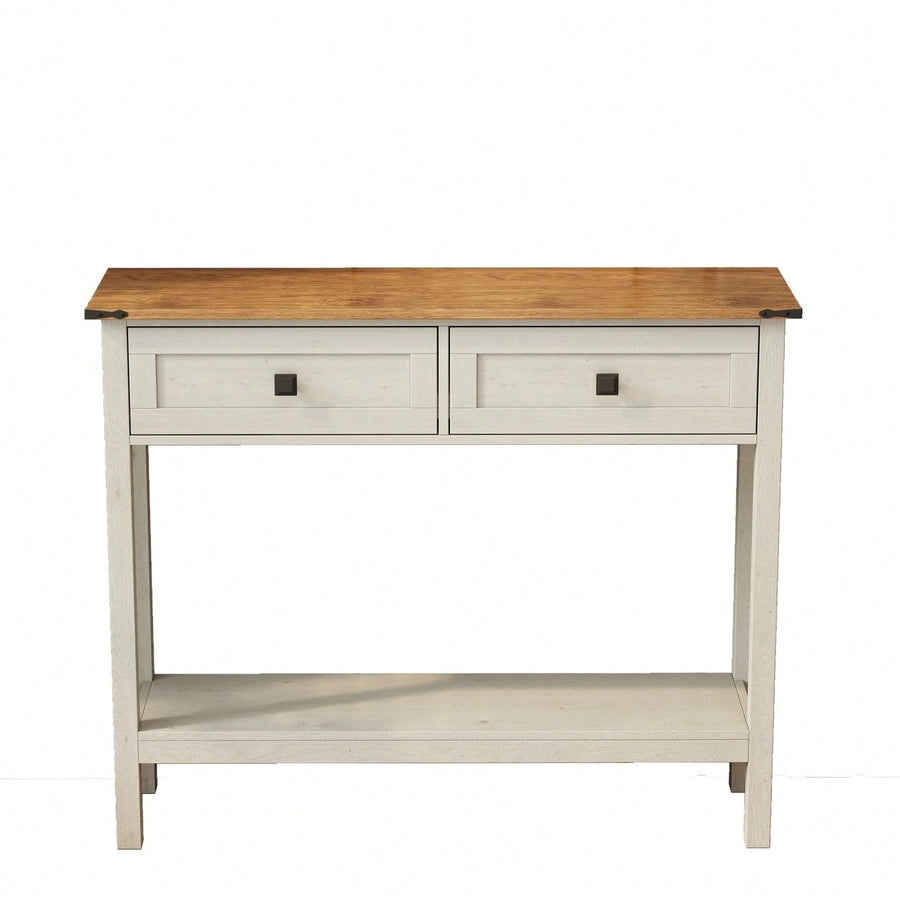 Rustic Farmhouse Console Table With 2 Drawers And Bottom Shelf For Entryway, Living Room, And Hallway Storage Image 1