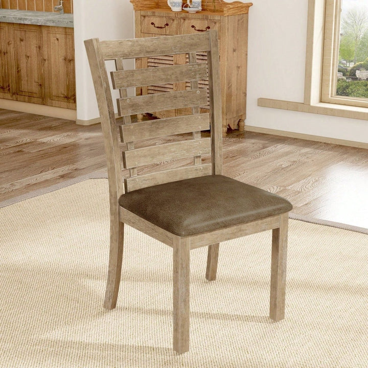 Rustic Farmhouse Dining Chairs Set of 2 Distressed Wood Ladder Back Modern Design Sturdy Solid Frame Easy Assembly for Image 3