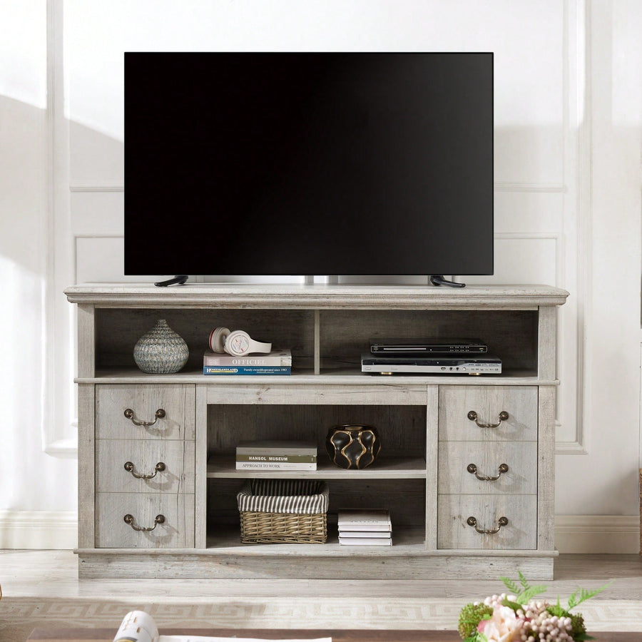 Rustic Farmhouse Entertainment Console for 65 Inch TVs Vintage Drawer Design Light Gray Media Stand 60W x 15.75D x Image 1