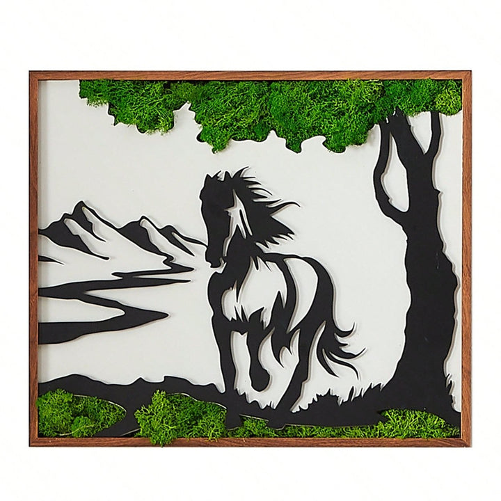 Rustic Metal Wall Art - Galloping Horse With 3D Preserved Moss, Friendly Nature Inspired For Living Room, Bedroom, Image 1