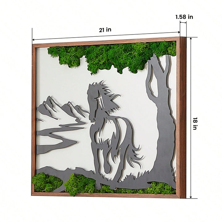 Rustic Metal Wall Art - Galloping Horse With 3D Preserved Moss, Friendly Nature Inspired For Living Room, Bedroom, Image 5