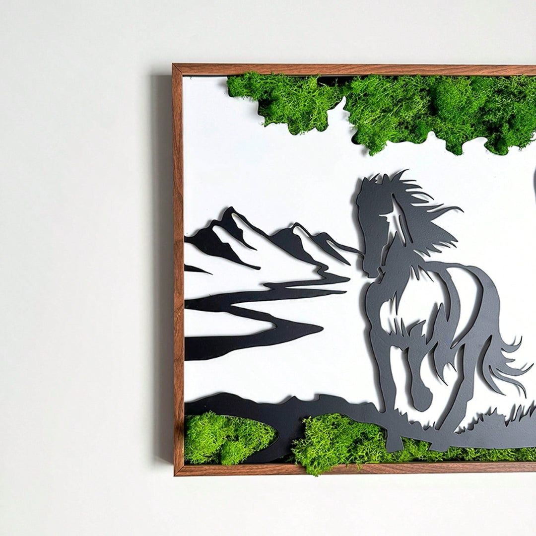 Rustic Metal Wall Art - Galloping Horse With 3D Preserved Moss, Friendly Nature Inspired For Living Room, Bedroom, Image 6