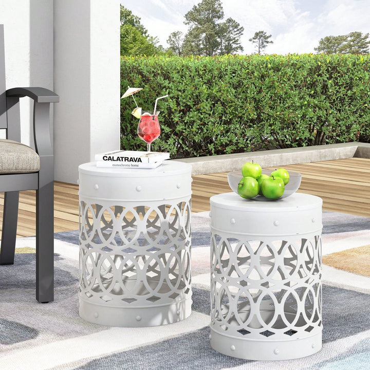 Rustic Outdoor Metal Set Of 2 End Tables For Patio And Garden Decor Image 3