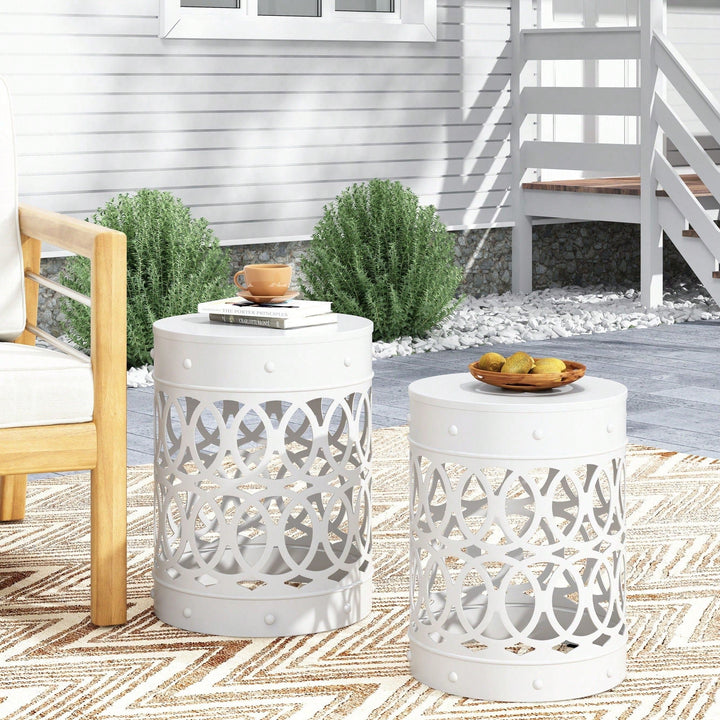 Rustic Outdoor Metal Set Of 2 End Tables For Patio And Garden Decor Image 4