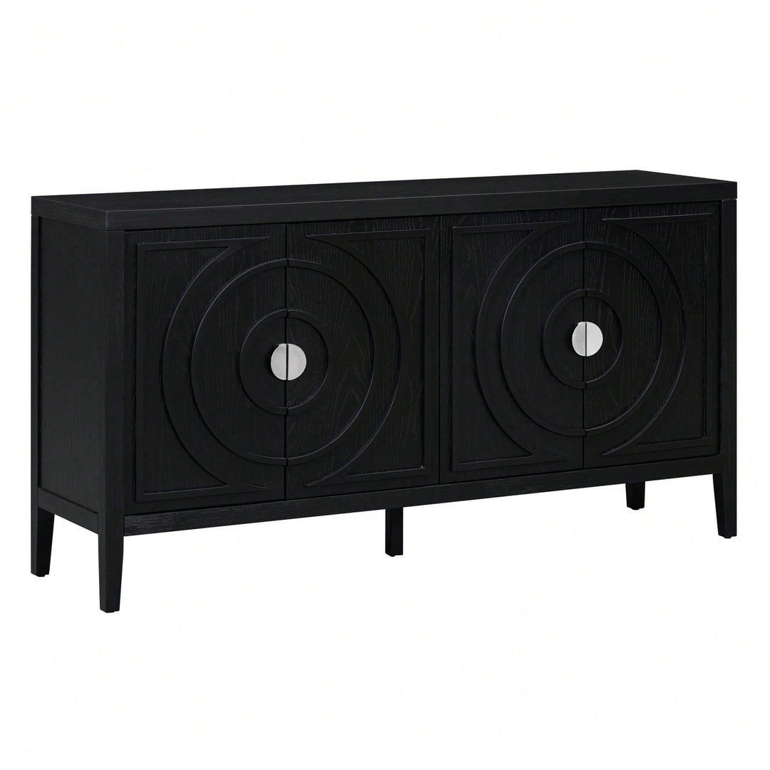 Retro Sideboard With Circular Groove Design, Round Metal Door Handle For Entrance, Dinning Room, Living Room Image 1