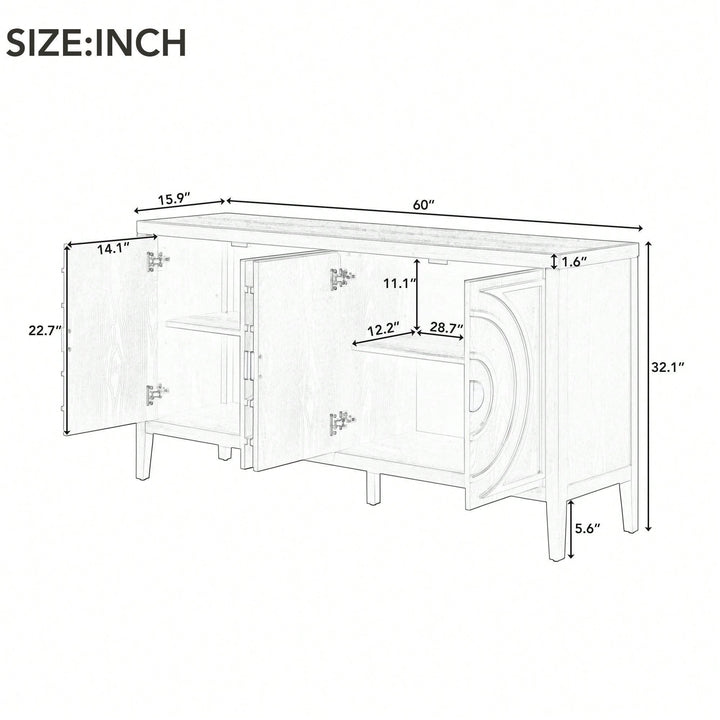 Retro Sideboard With Circular Groove Design, Round Metal Door Handle For Entrance, Dinning Room, Living Room Image 4