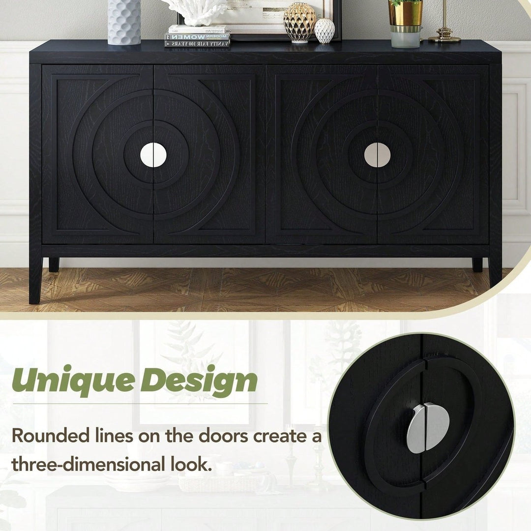 Retro Sideboard With Circular Groove Design, Round Metal Door Handle For Entrance, Dinning Room, Living Room Image 9