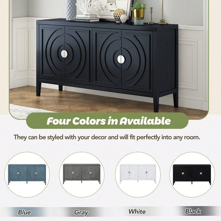 Retro Sideboard With Circular Groove Design, Round Metal Door Handle For Entrance, Dinning Room, Living Room Image 11