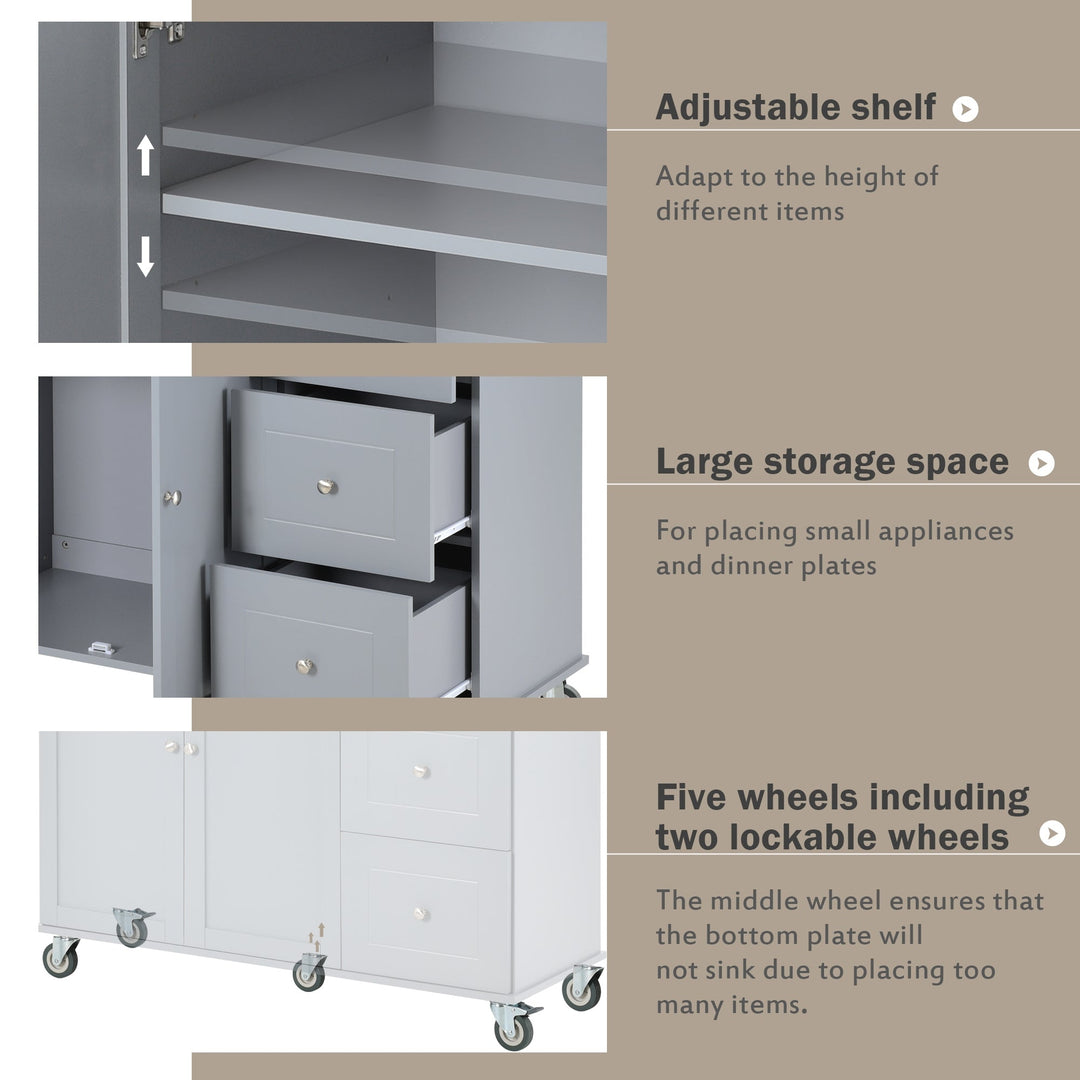 Rolling Mobile Kitchen Island with Solid Wood Top, 52.7 Width, Locking Wheels, Storage Cabinet, Drop Leaf Breakfast Bar Image 8