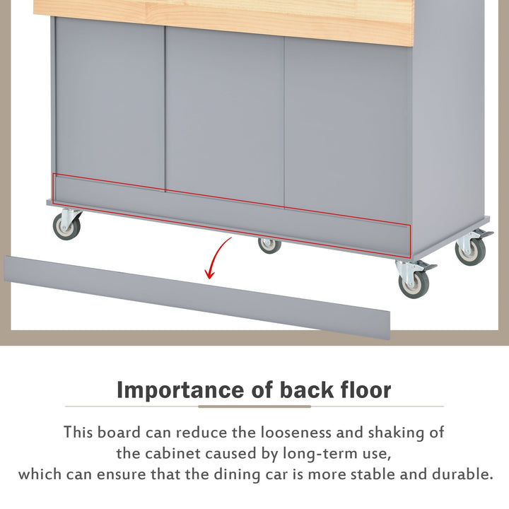 Rolling Mobile Kitchen Island with Solid Wood Top, 52.7 Width, Locking Wheels, Storage Cabinet, Drop Leaf Breakfast Bar Image 9