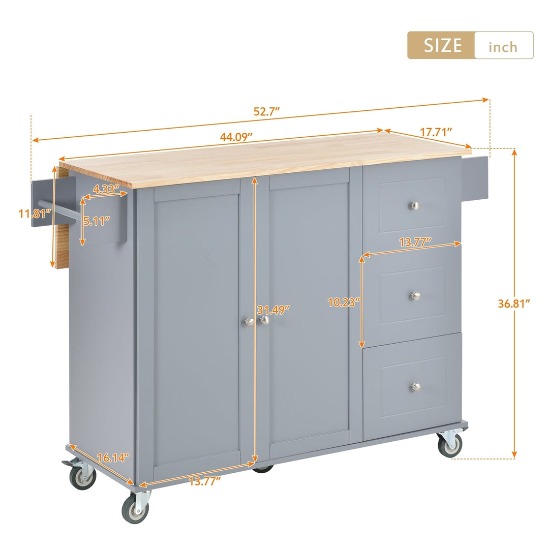 Rolling Mobile Kitchen Island with Solid Wood Top, 52.7 Width, Locking Wheels, Storage Cabinet, Drop Leaf Breakfast Bar Image 12