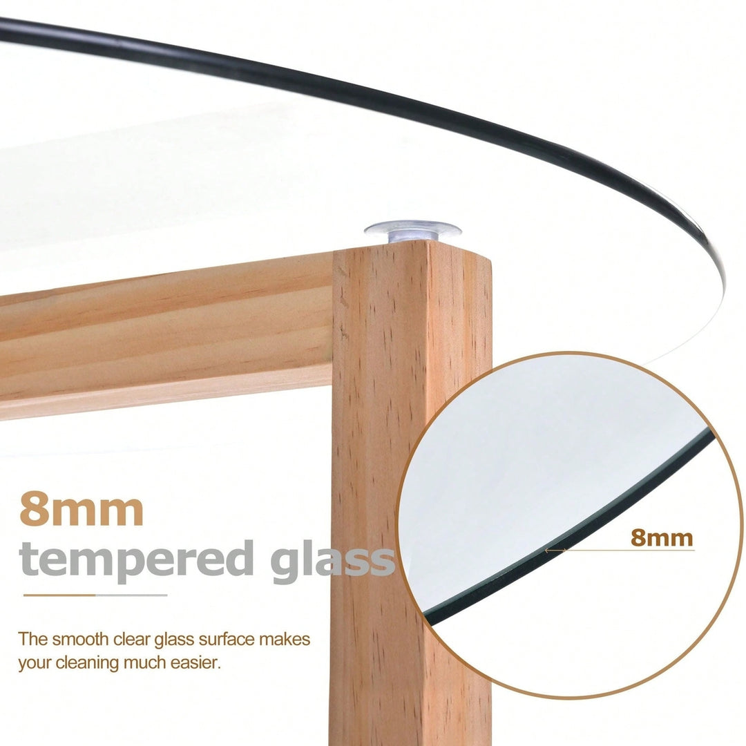 Round Glass Coffee Table Modern Cocktail Table Easy Assembly With Tempered Glass Top and Sturdy Wood Base Image 10