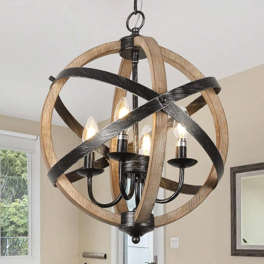 Rustic 4-Light Farmhouse Chandelier for Kitchen Living Room Hallway Bedroom Foyer Entryway Image 1