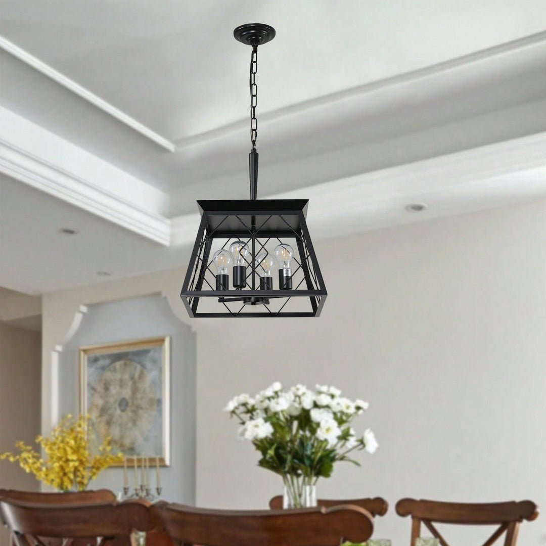 Rustic 4-Light Farmhouse Chandelier Adjustable Chain Ceiling Fixture for Dining Room Kitchen Living Room Bedroom Image 4