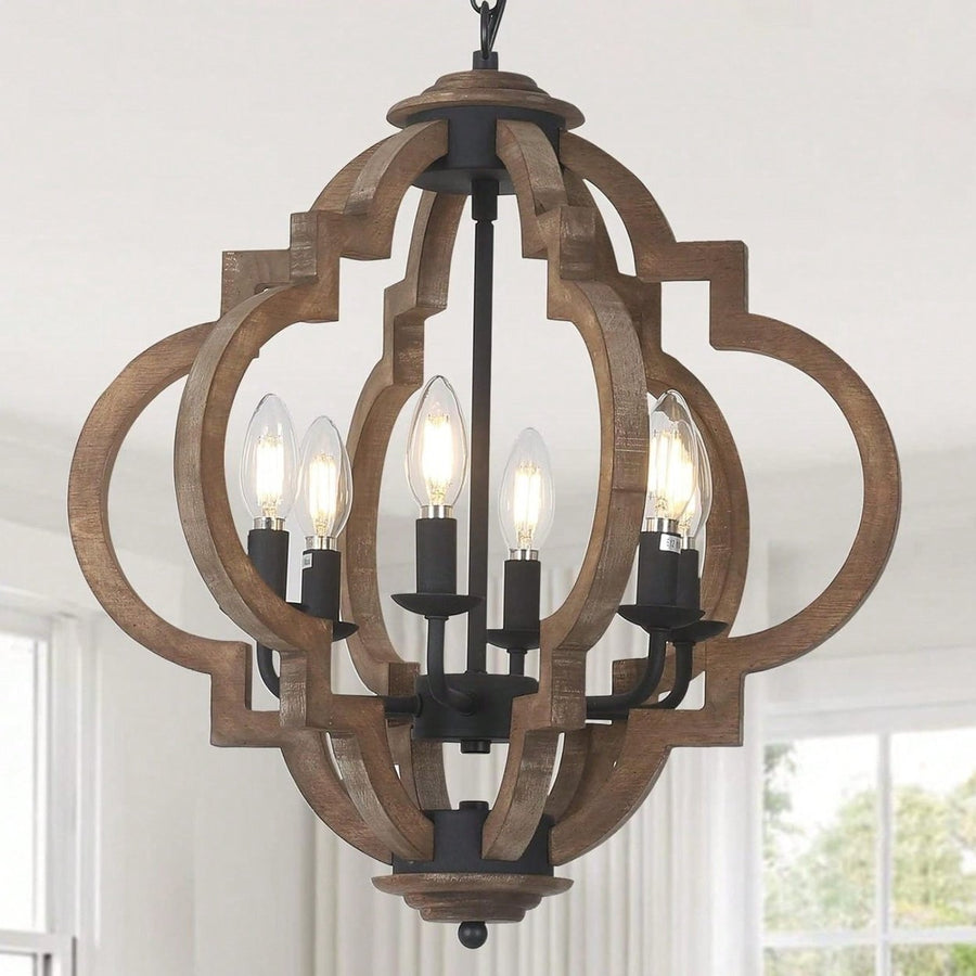 Rustic 6-Light Farmhouse Chandelier Adjustable Pendant Light for Dining Room Kitchen Island Entryway Living Room Image 1