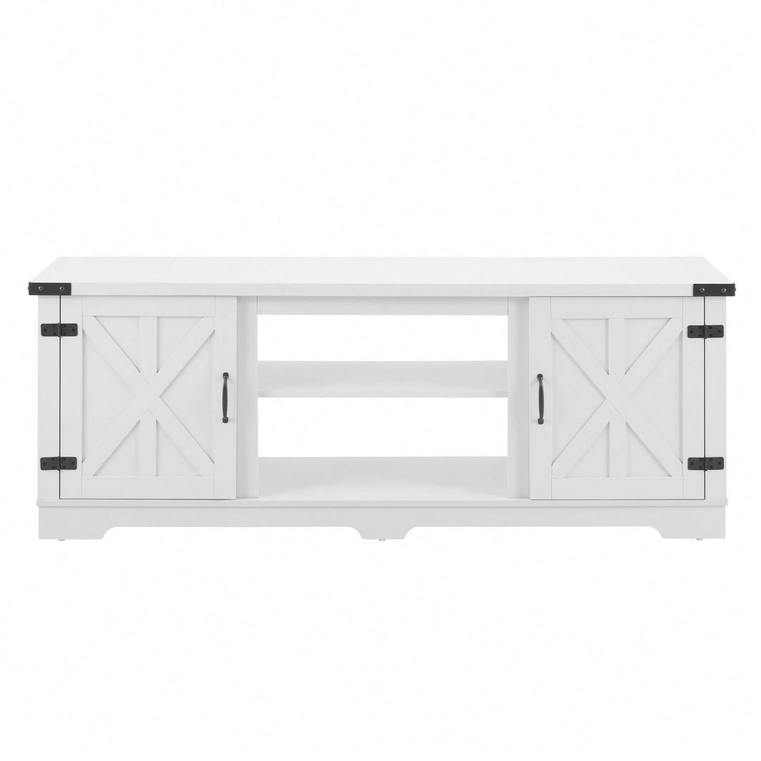 Rustic 70 Inch Modern Farmhouse TV Stand with Open Shelves and Adjustable Storage in White Image 1