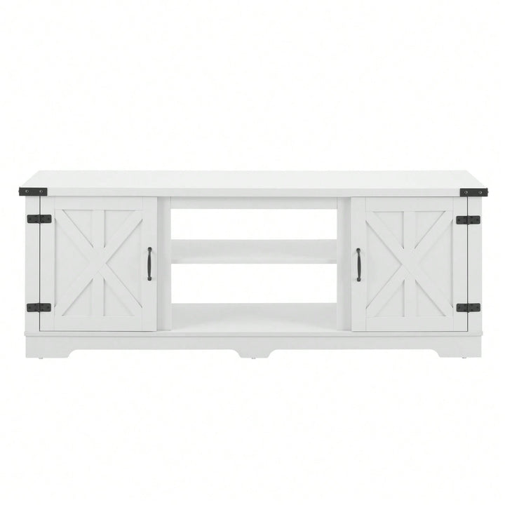 Rustic 70 Inch Modern Farmhouse TV Stand with Open Shelves and Adjustable Storage in White Image 1