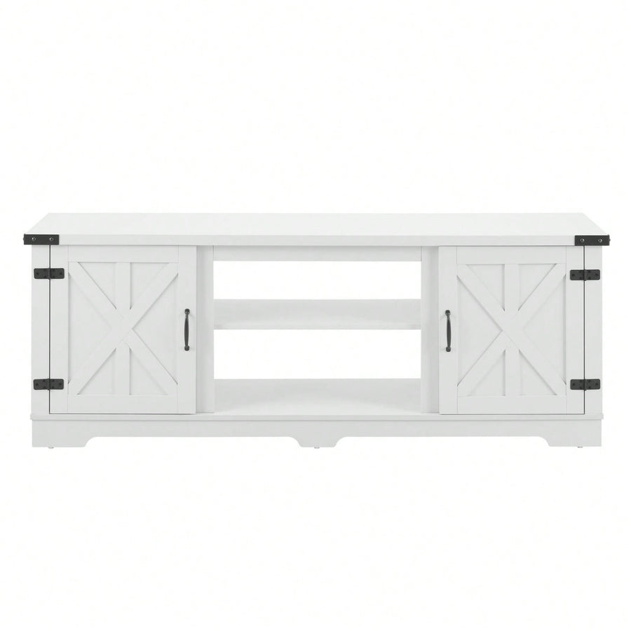 Rustic 70 Inch Modern Farmhouse TV Stand with Open Shelves and Adjustable Storage in White Image 1