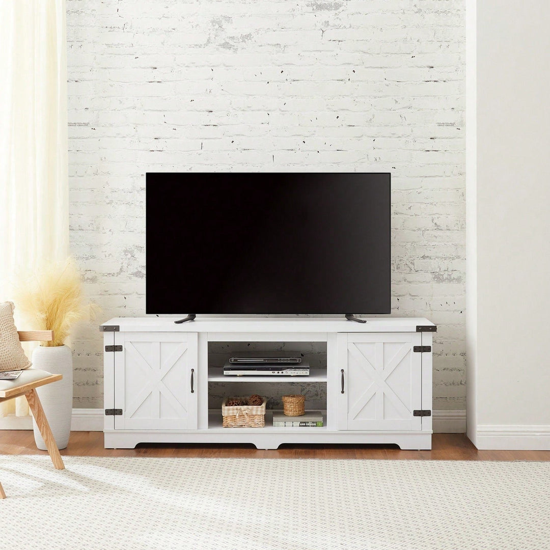 Rustic 70 Inch Modern Farmhouse TV Stand with Open Shelves and Adjustable Storage in White Image 3