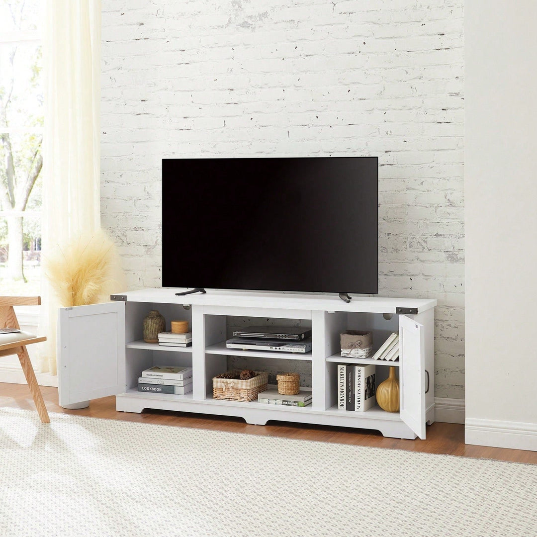 Rustic 70 Inch Modern Farmhouse TV Stand with Open Shelves and Adjustable Storage in White Image 5