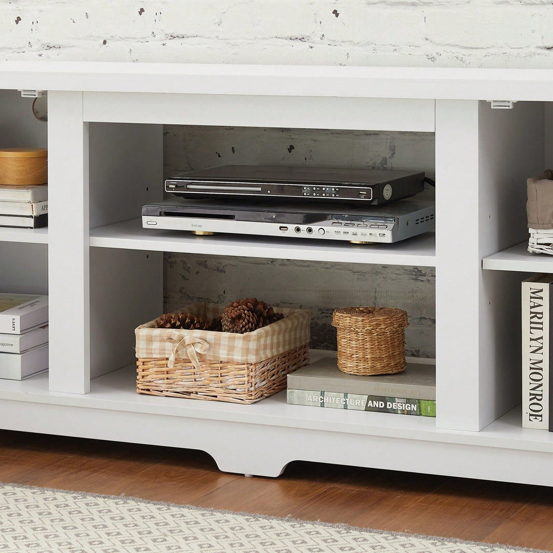 Rustic 70 Inch Modern Farmhouse TV Stand with Open Shelves and Adjustable Storage in White Image 6