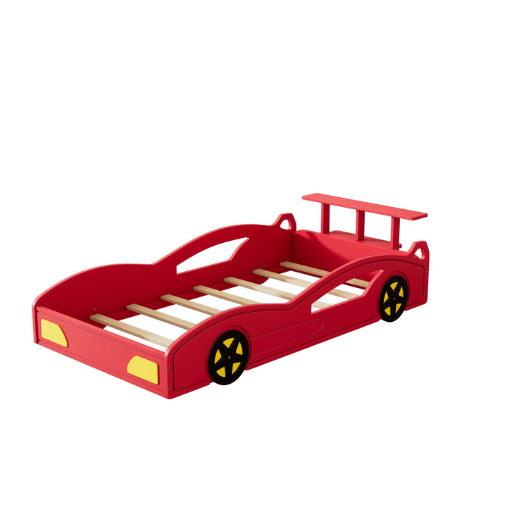 Race Car Twin Bed With Wheels For Teens In Red And Yellow Image 2