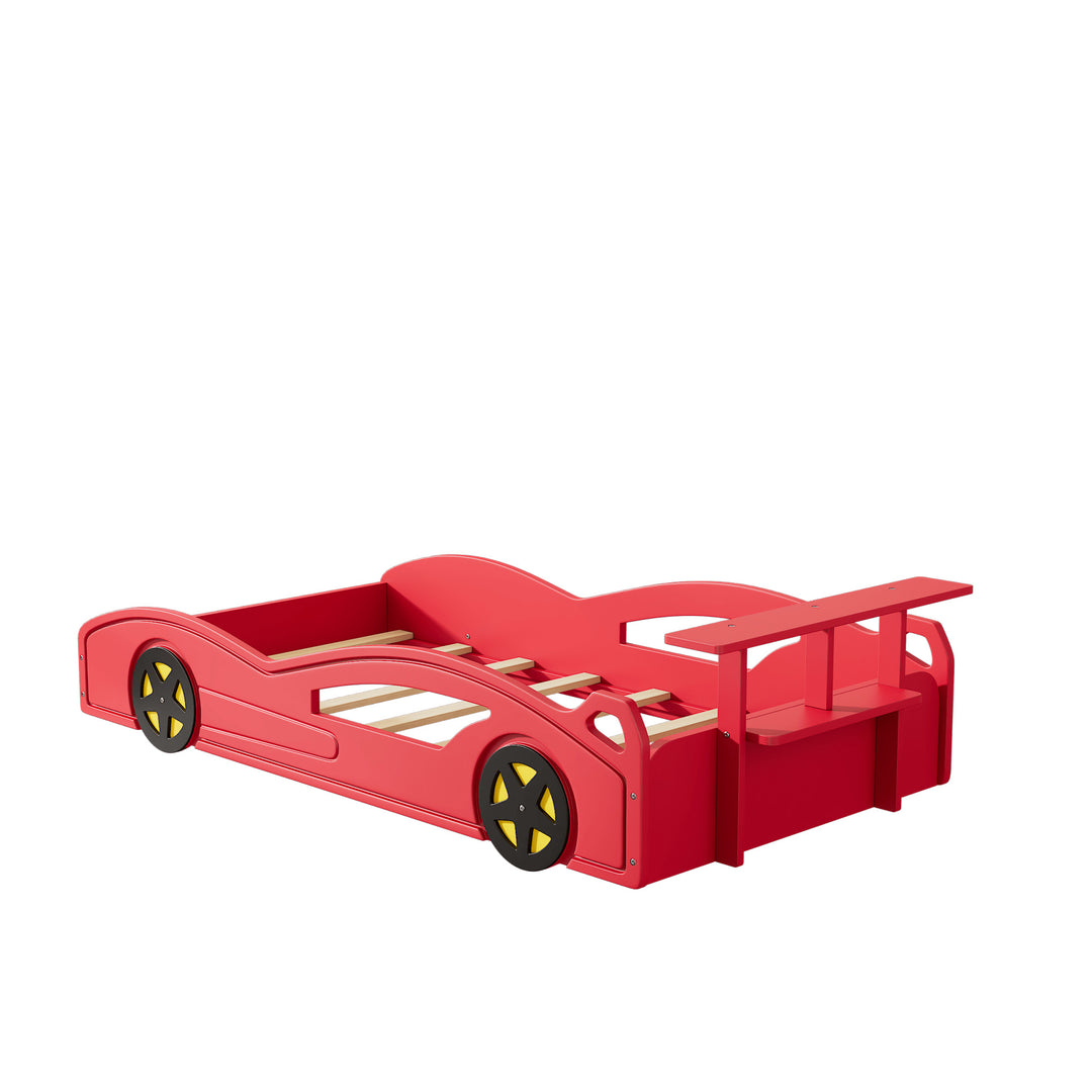 Race Car Twin Bed With Wheels For Teens In Red And Yellow Image 4