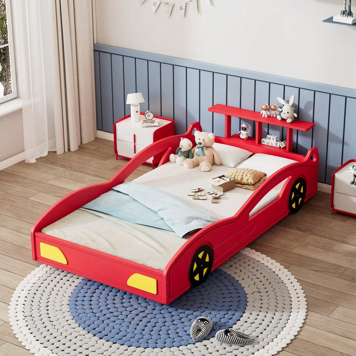 Race Car Twin Bed With Wheels For Teens In Red And Yellow Image 6