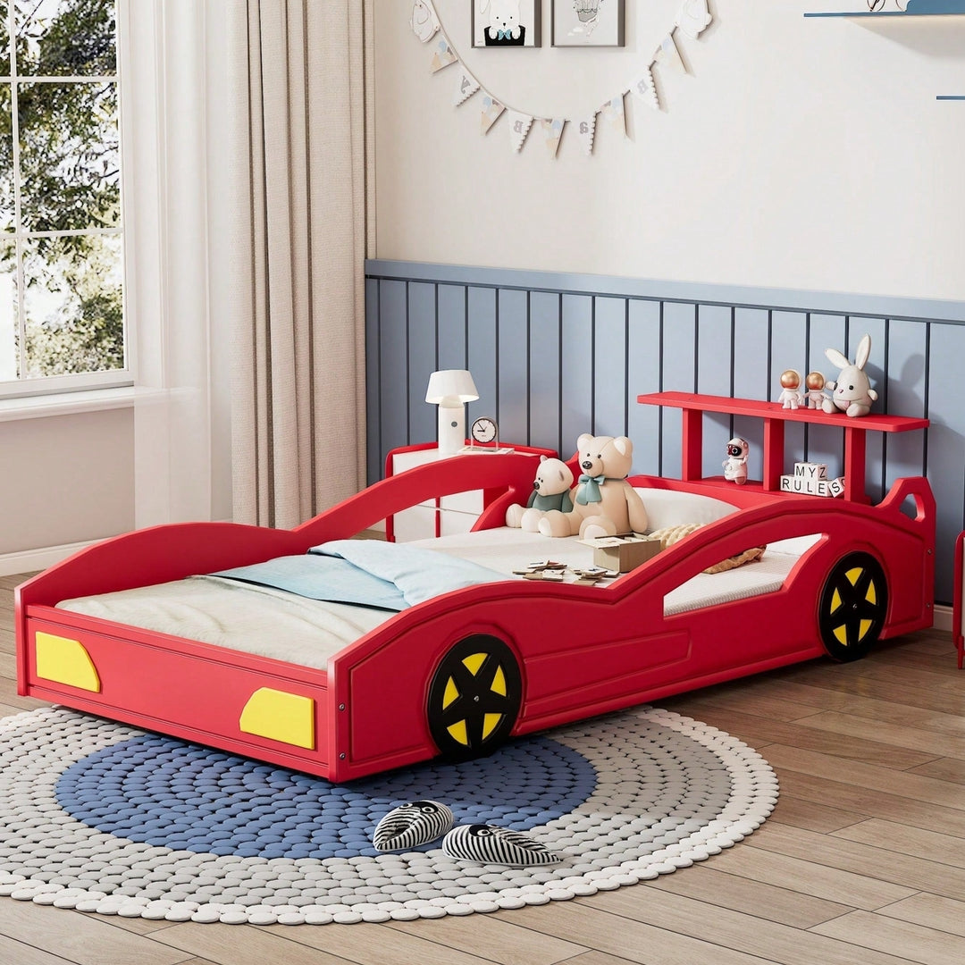 Race Car Twin Bed With Wheels For Teens In Red And Yellow Image 8