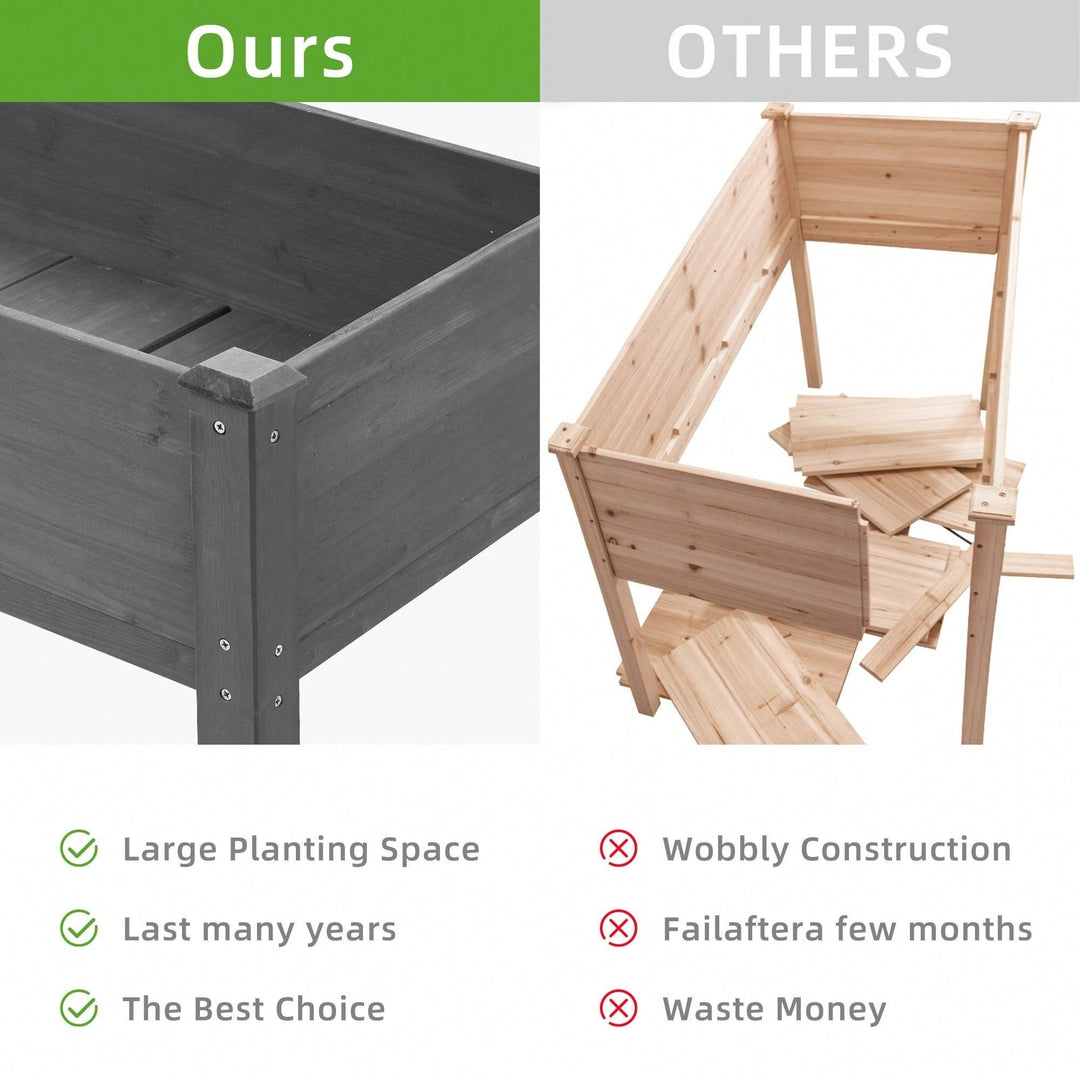 Raised Garden Bed With Legs: Elevated Wooden Planter Box For Outdoor Plants. Image 7