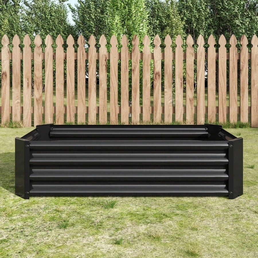 Rectangular Metal Raised Garden Bed For Flowers, Vegetables, And Herbs - 4ft X 2ft X 1ft - Durable Black Planter Image 1