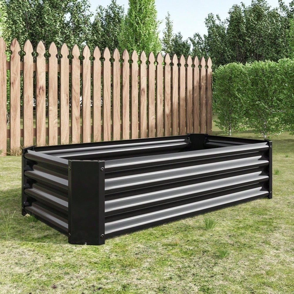 Rectangular Metal Raised Garden Bed For Flowers, Vegetables, And Herbs - 4ft X 2ft X 1ft - Durable Black Planter Image 2