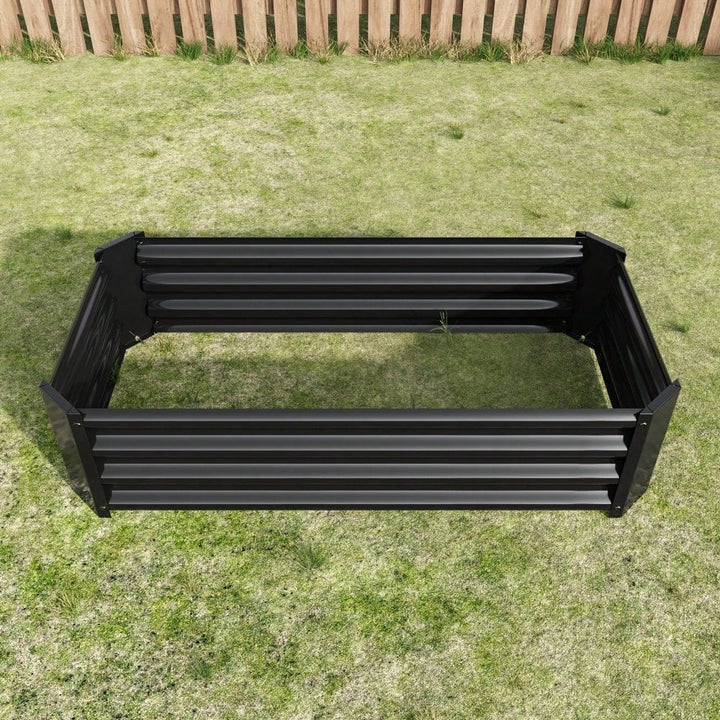 Rectangular Metal Raised Garden Bed For Flowers, Vegetables, And Herbs - 4ft X 2ft X 1ft - Durable Black Planter Image 4