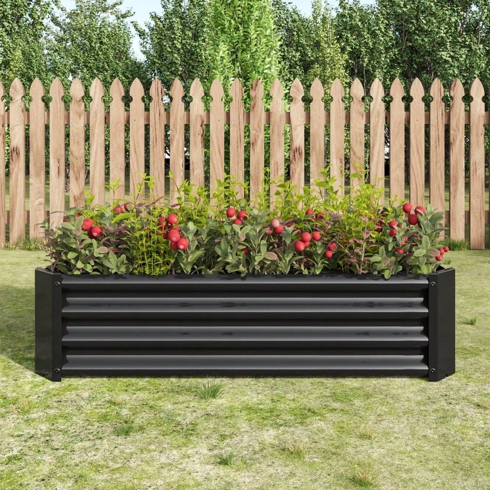 Rectangular Metal Raised Garden Bed For Flowers, Vegetables, And Herbs - 4ft X 2ft X 1ft - Durable Black Planter Image 5